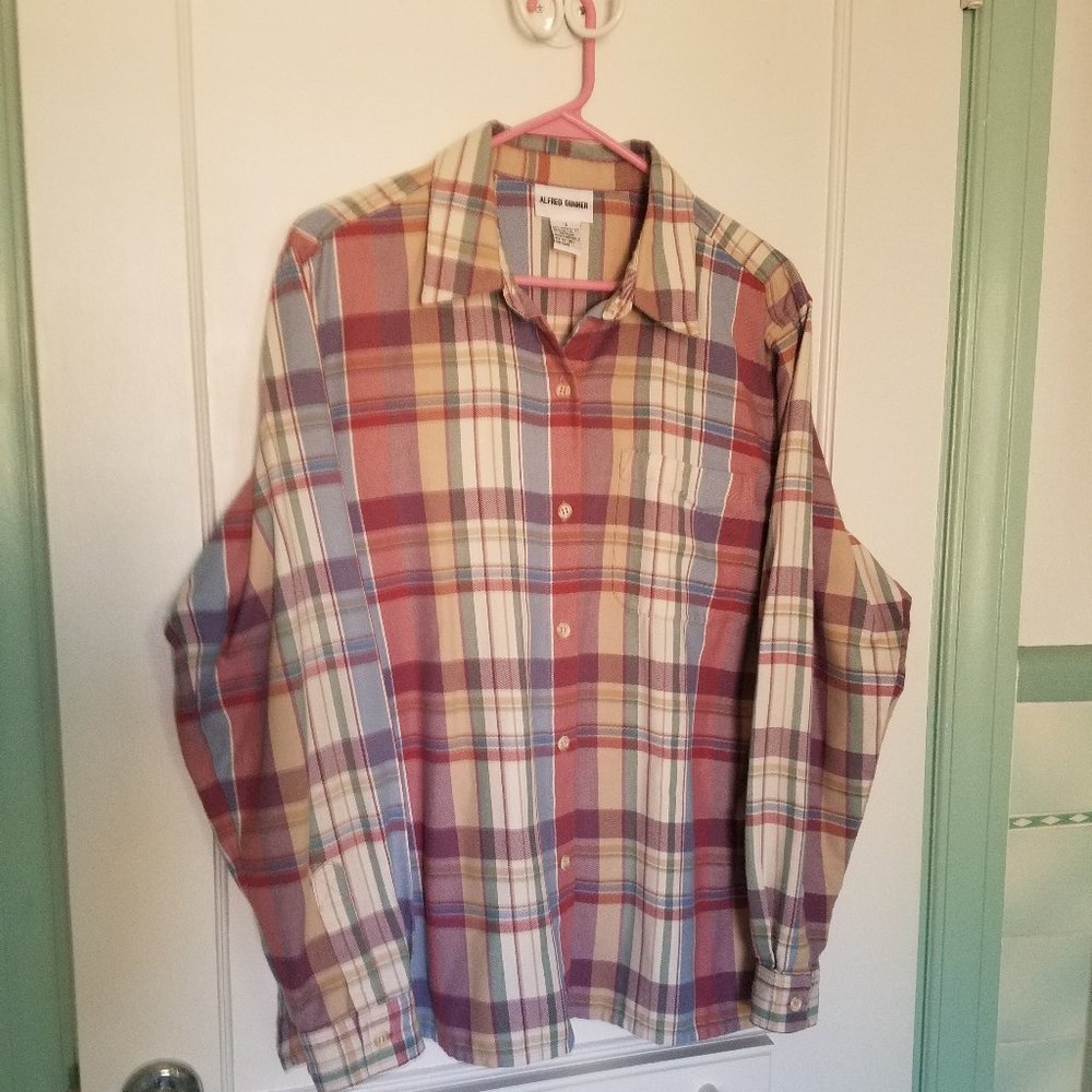 Alfred Dunner Rose and Cream Plaid Flannel Shirt - Size 16